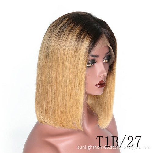 1B/27 1b/99j Ombre Color Human Hair Wigs With Baby Hair Pre Plucked Remy Brazilian Lace Bob Wigs Bleached Knots Human Hair Wig